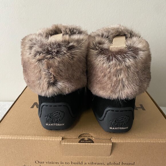 NWT Manitobah Micro Mukluk Black Brown Cowhide Suede Faux Fur - Picture 5 of 10